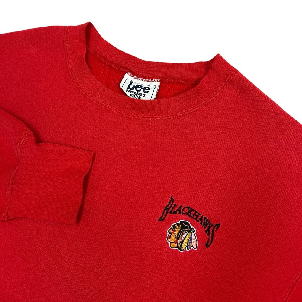 Vintage‎ Lee Sport Chicago Blackhawks Crewneck Sweatshirt Mens XXL Red Made USA